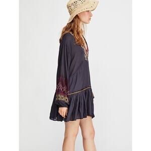 Free People Wild One Black Embroidered Boho Tunic Dress | Size Small